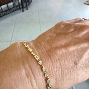 Elegant Gold over Silver Tennis Bracelet with Clear Cubic Zirconia -Small